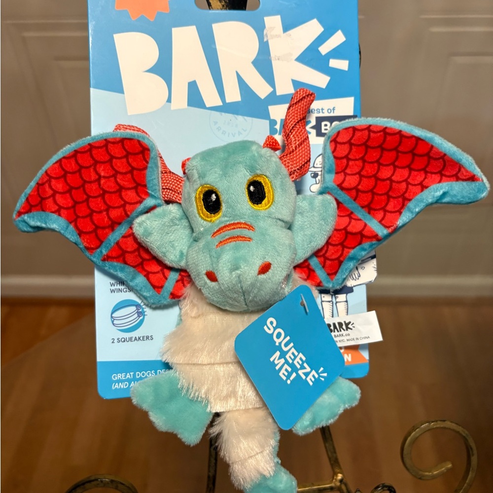 BarkBox Grimbold The Dragon Squeaky Plush Crinkly Tug & Shake Dog Toy 7.5" - Picture 2 of 4